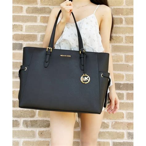 michael kors large jet set travel satchel black|Michael Kors saffiano bag.